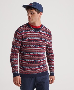 Superdry Downhill Jaquard Crew Neck Férfi Ugró Sötétkék | WAQGR3597